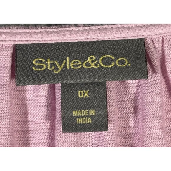 Style & Co Womens Pink Eyelet Embroidered Peasant Blouse 3/4 Sleeve Size 0X - Picture 7 of 8